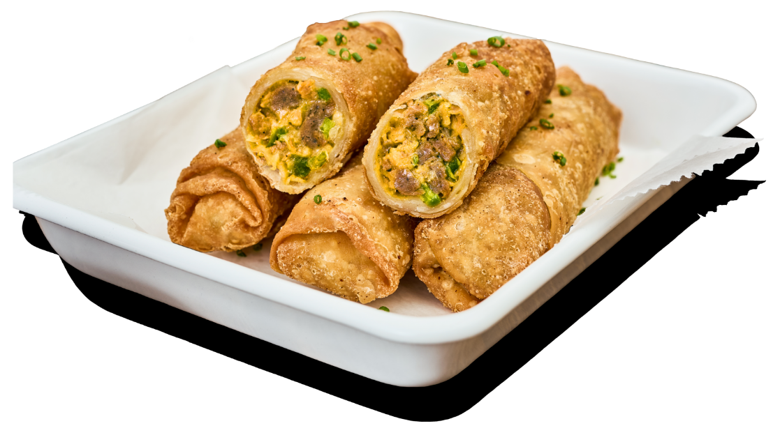 Philly egg rolls on a white plate