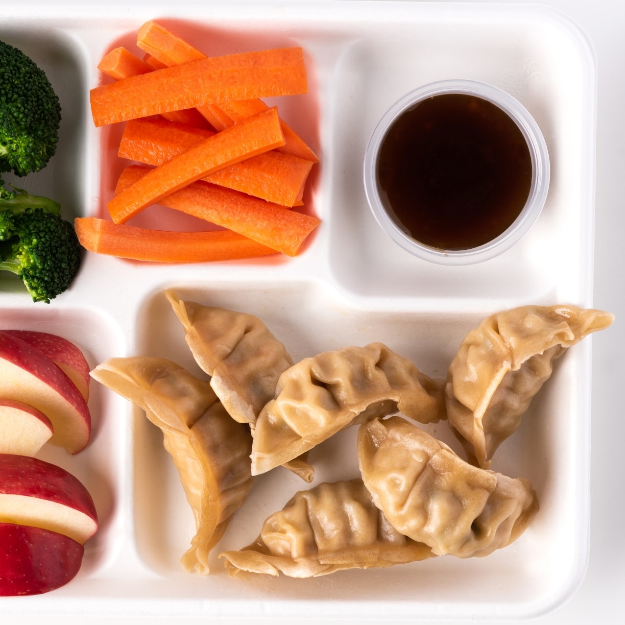 dumplings on a school lunch tray