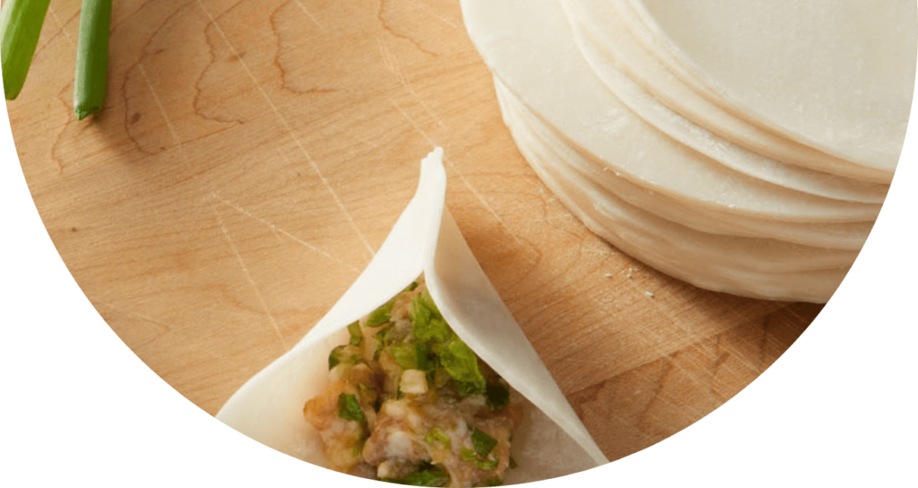 Various shaped wrappers for Asian appetizers