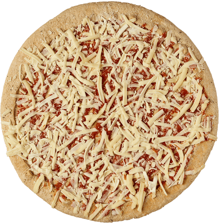 overhead photo of a partially topped unbaked pizza