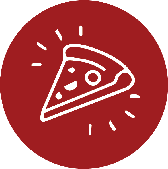 Red icon with a slice of pizza