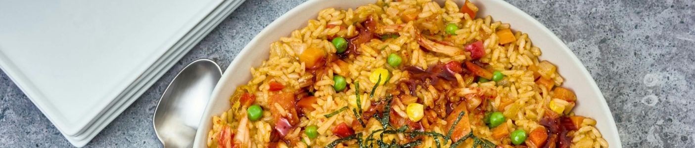 dumpling stir fry with kimchi fried rice recipe image