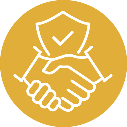Two hands shaking with a badge  Yellow background